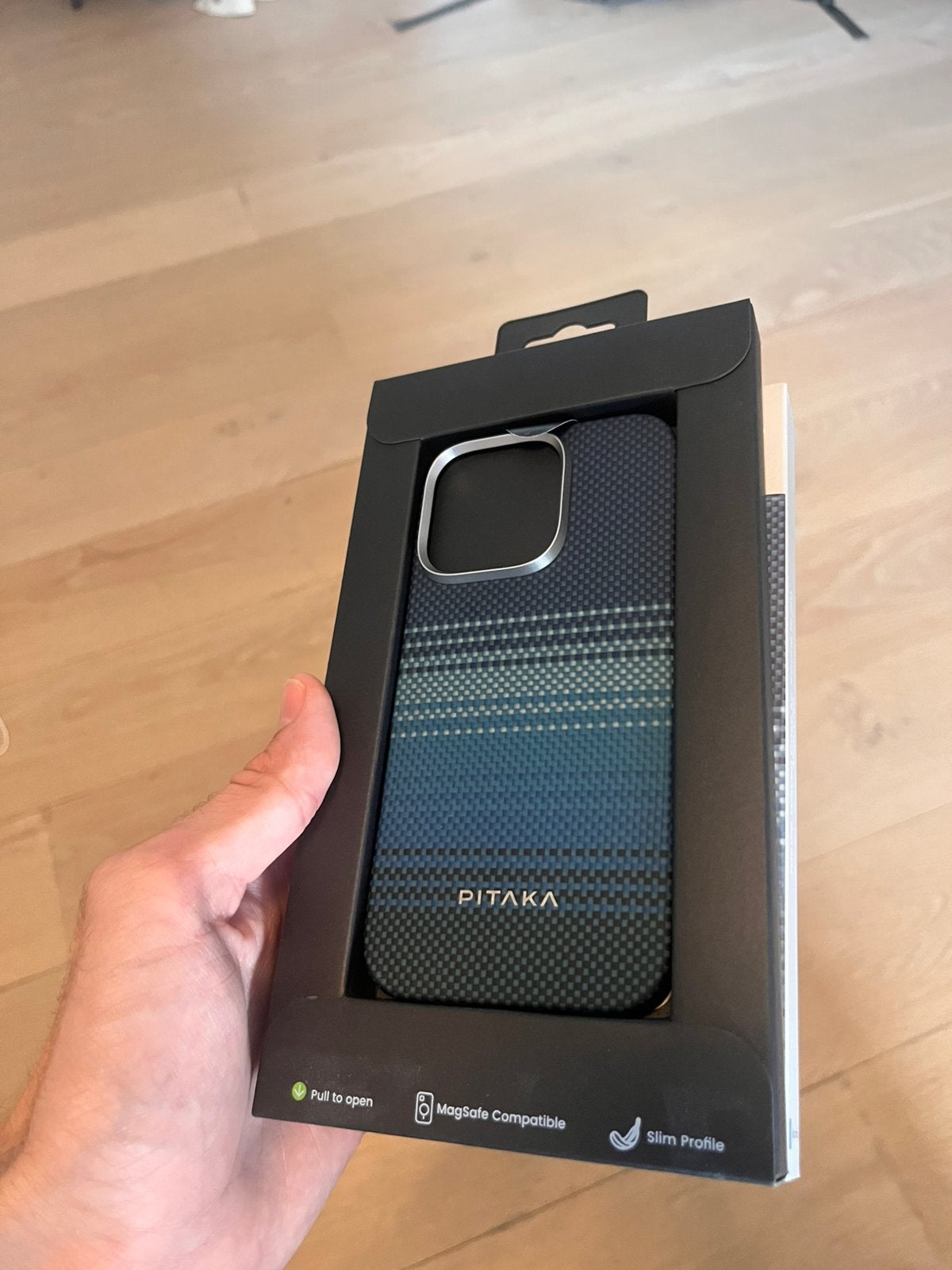 PITAKA tactiele geweven hoes (Moonrise-patroon), IPhone 16 Pro, Blauw, Nieuw, Draadloos opladen