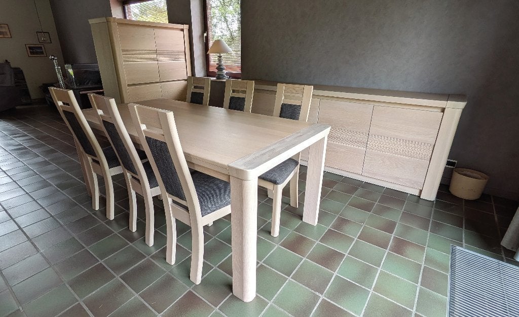 Prachtige volledig massief houten eetkamer, Ophalen, Zo goed als nieuw, Contemporain chaleureux en bois massif, finition naturelle