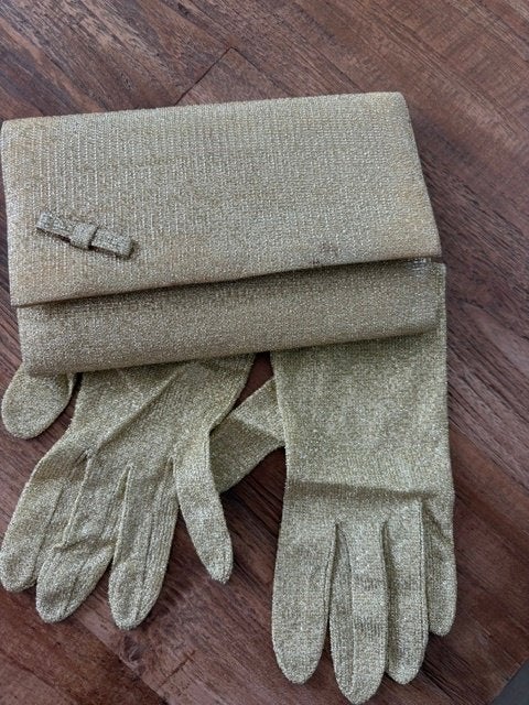 ensemble pochette et gants - doré, Enlèvement ou Envoi, Comme neuf, Autres couleurs, Sac de soirée