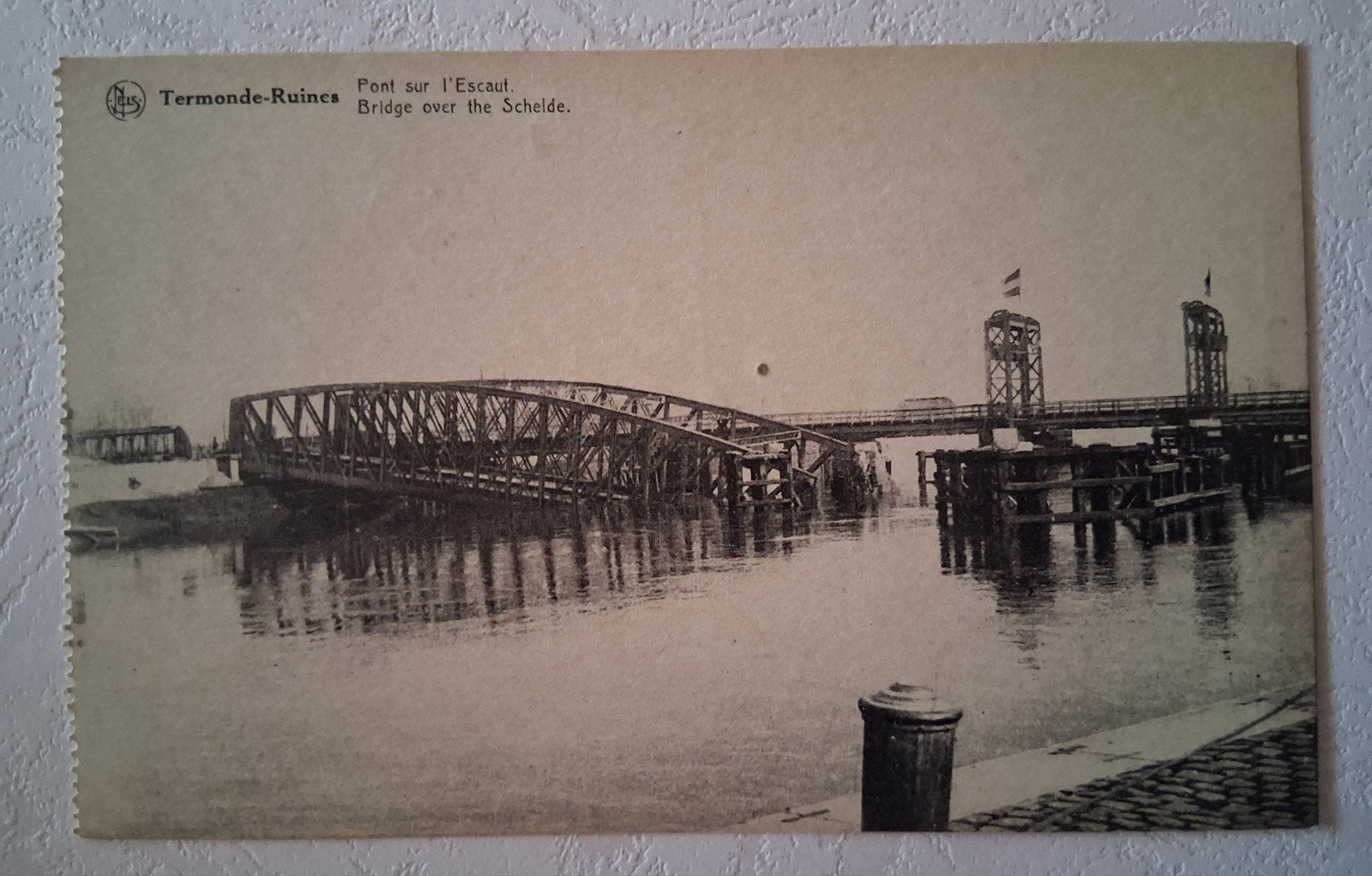 vintage Postkaart ruïnes Brug over de Schelde Dendermonde, Ophalen of Verzenden