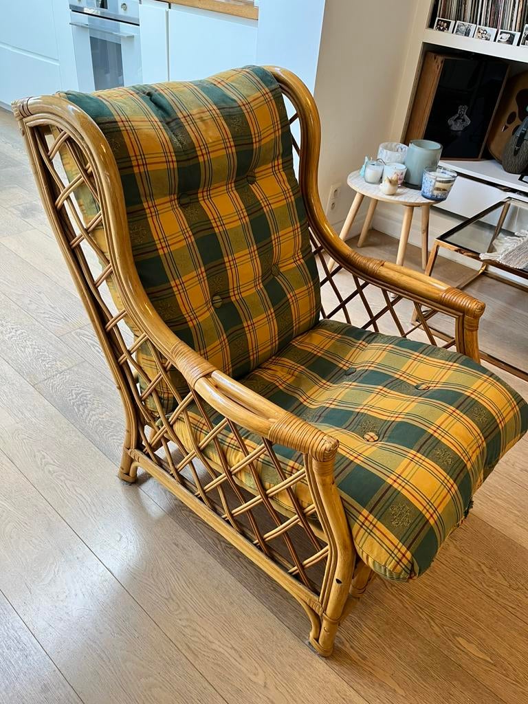 Vintage relax zetel bamboe 1 pers met kussens. Pracht staat!, Ophalen, Overige materialen, Gebruikt, Vintage