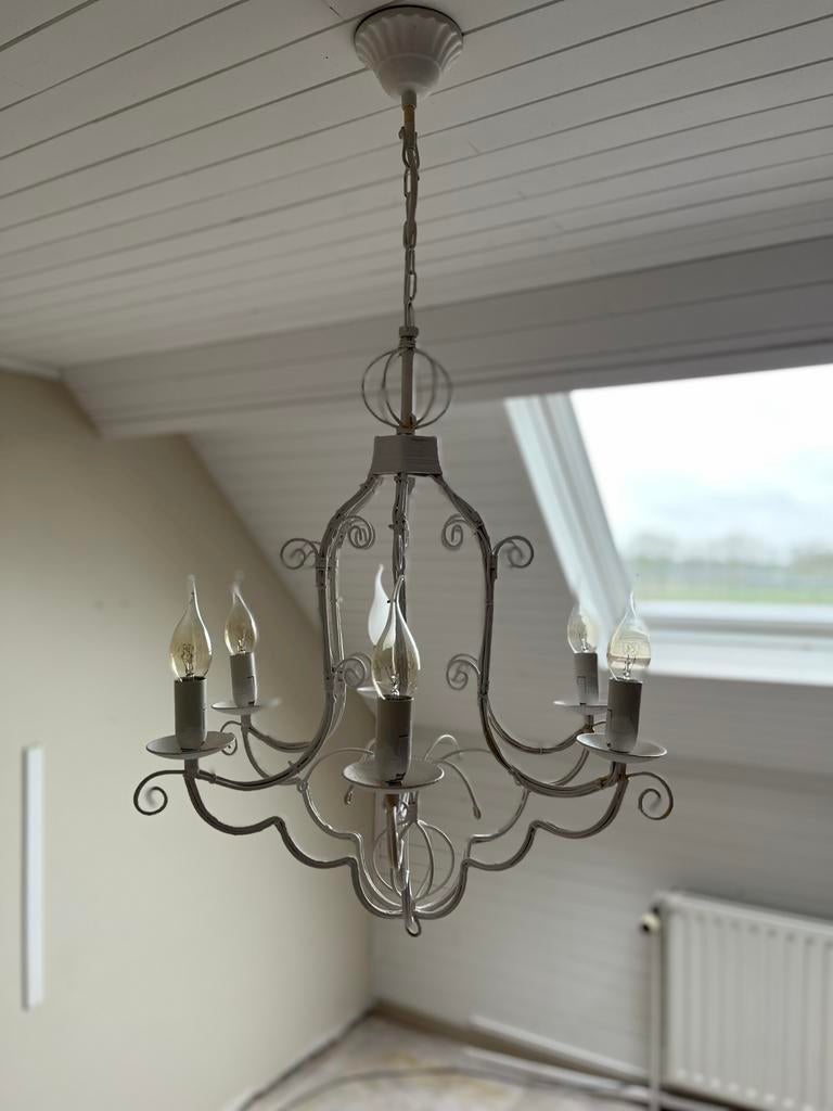 Landelijke witte luster 6 lampen, Huis en Inrichting, Ophalen, Zo goed als nieuw