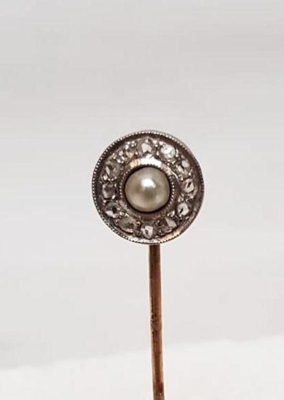 Pince à cravate Art Déco avec perles et diamants., Bijoux, Sacs & Beauté, Enlèvement ou Envoi, Or, Autres types, Avec pierre précieuse