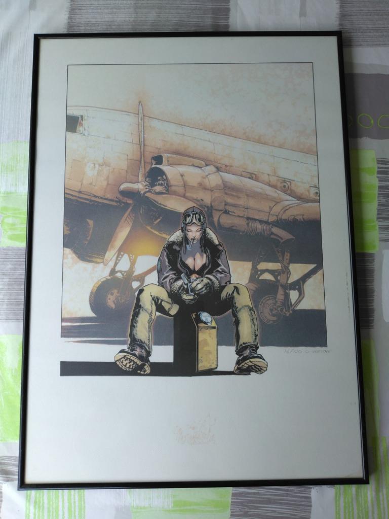 Affiche Olivier Vatine : Avion 50 x 70 encadrée 76/100, Enlèvement ou Envoi, Rectangulaire vertical, Avec cadre, A1 jusqu'à A3