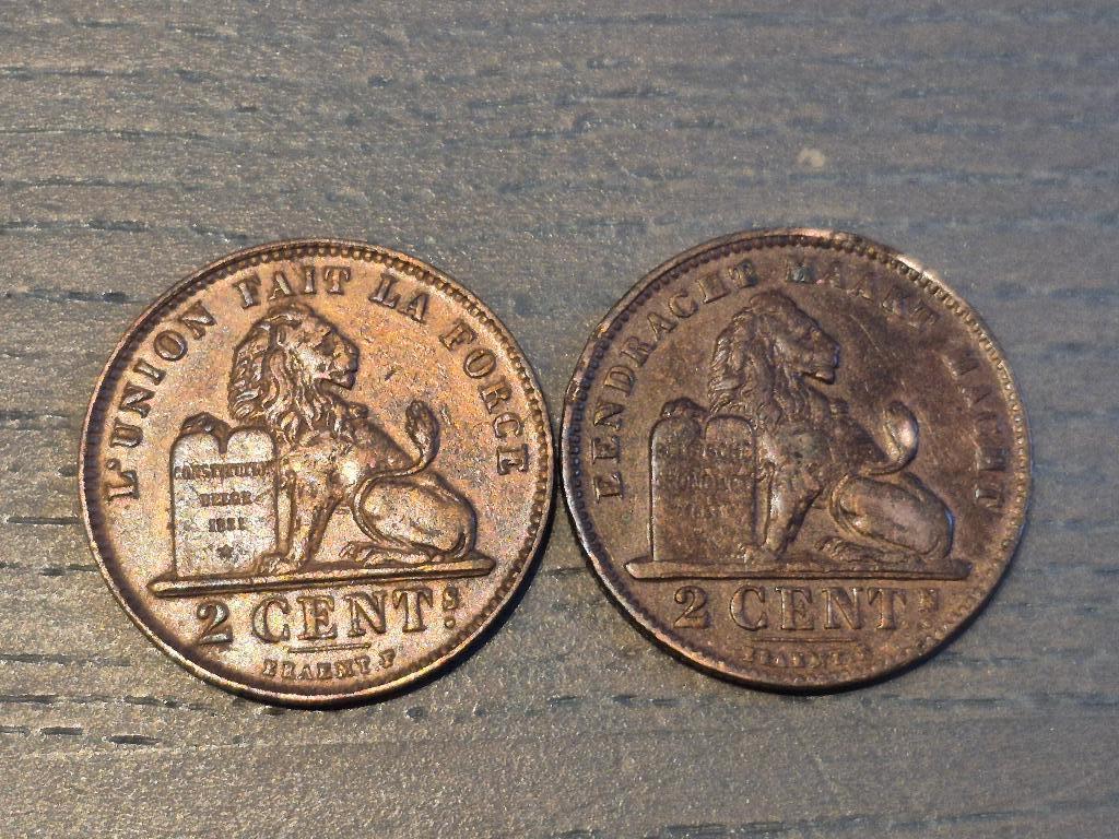 Munt België Albert roi des belges 1919 en 1911 2 cent, Ophalen of Verzenden