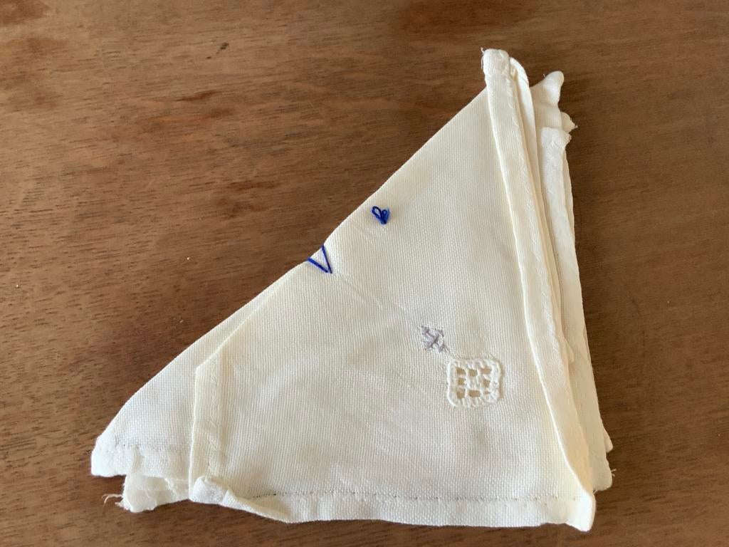 5 antieke, linnen met de hand gemaakte servetten, Ophalen of Verzenden