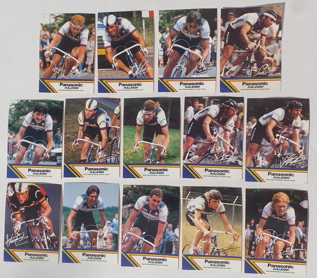 14x carte photo de l'équipe cycliste Panasonic Raleigh 1985, Envoi, Comme neuf, Autres sujets/thèmes