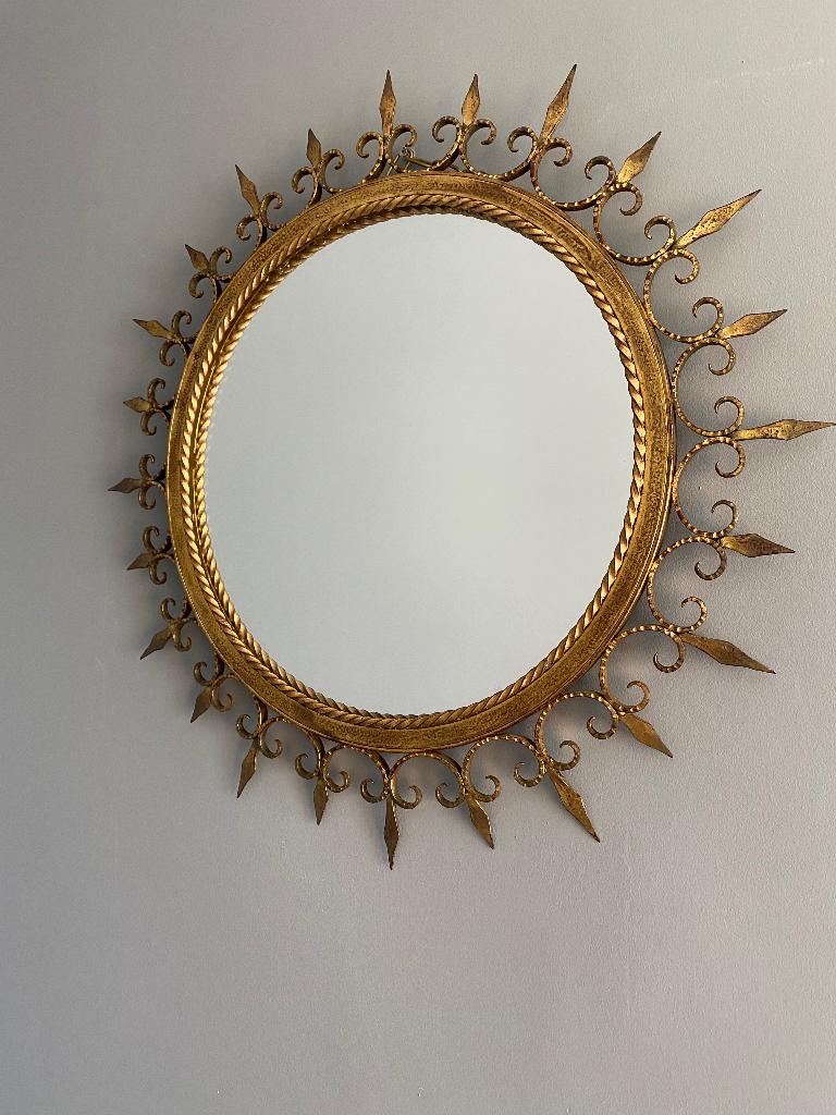 Vintage spiegel, Ophalen, Rond, 50 tot 100 cm, Minder dan 100 cm