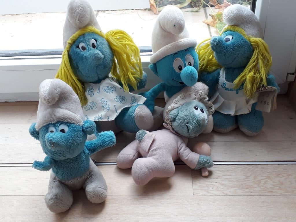 5 Peluches Schtroumpfs Peyo années 80, Enlèvement ou Envoi, Utilisé, Différents Schtroumpfs, Poupée, Figurine ou Peluche