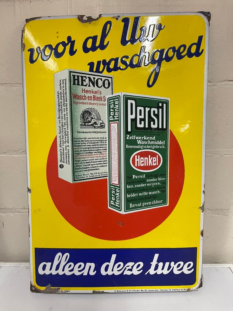 Persil henko NL emaille bord (37 op 57), Ophalen of Verzenden, Zo goed als nieuw
