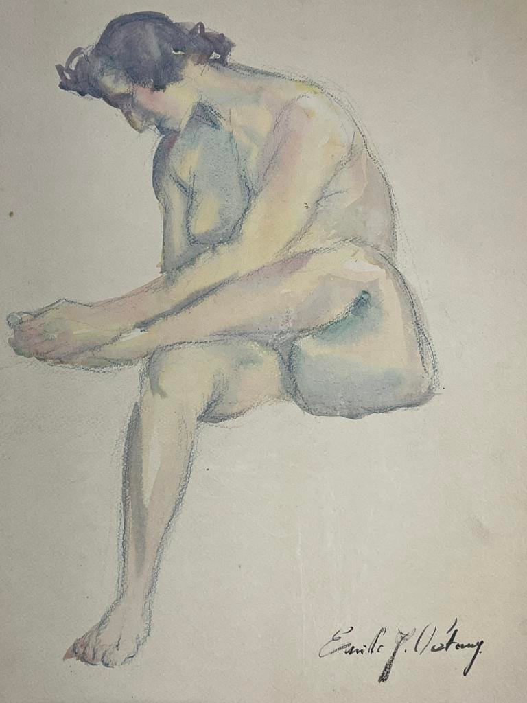 Emile Joseph Patoux zittend vrouwelijk naakt aquarel/pastel, Antiek en Kunst, Ophalen of Verzenden