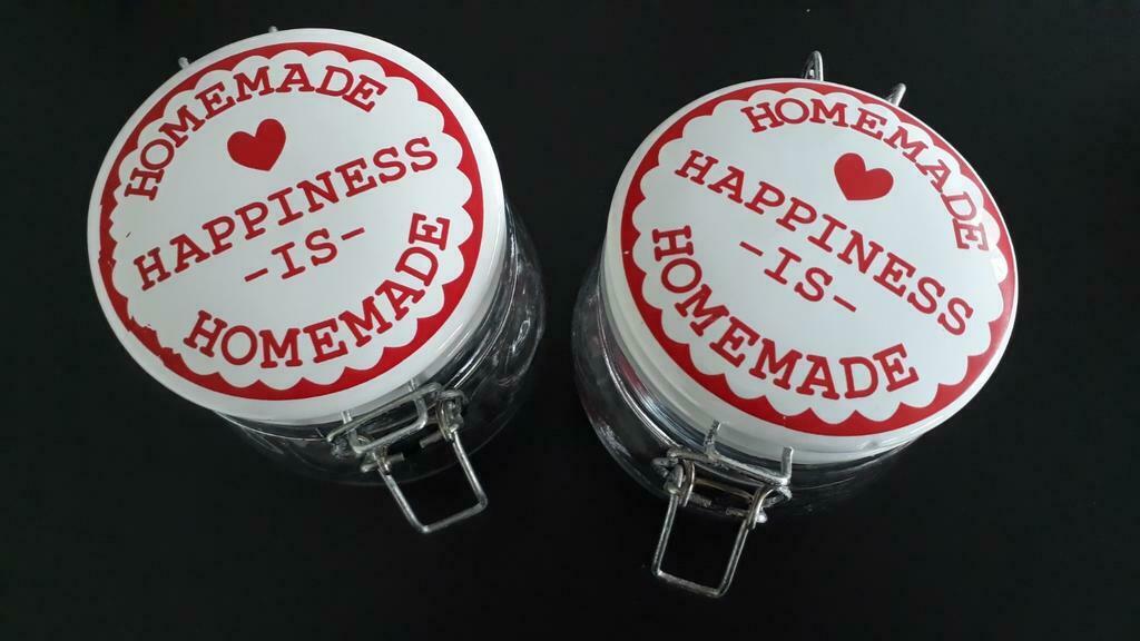 Twee inmaakpotten happiness is homemade, Ophalen of Verzenden, Zo goed als nieuw