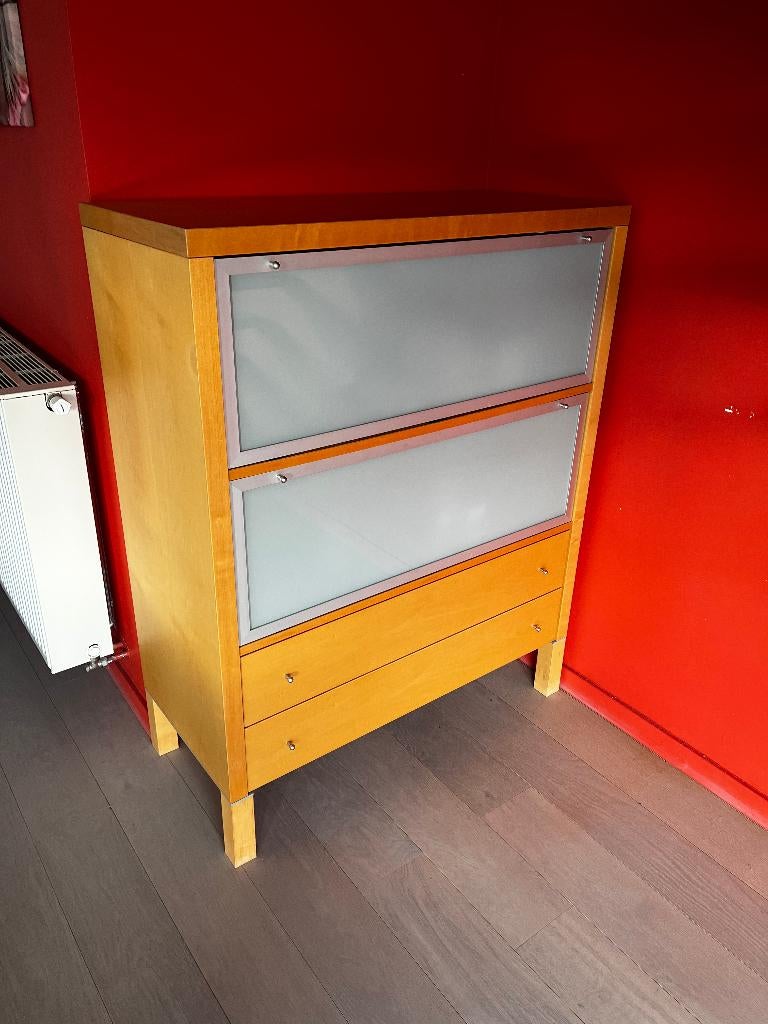 Barkast/buffetkast modern hout met glas, Huis en Inrichting, Ophalen, Gebruikt, 100 tot 150 cm, 100 tot 150 cm