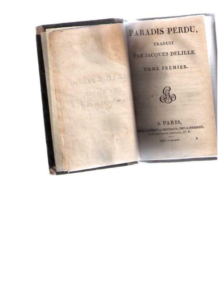 Paradis perdu de J. Milton, traduit  parJacques Delille 1805, Ophalen of Verzenden, Gelezen, J. Milton