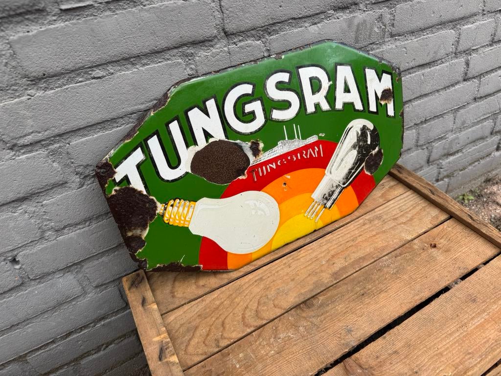 TUNGSRAM lampen emaille reclamebord, Ophalen of Verzenden