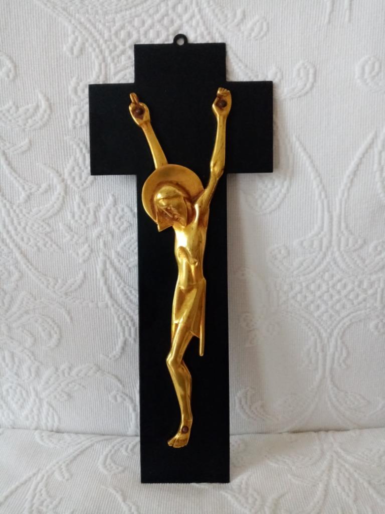 Croix murale contemporaine acier et bronze doré  30cm, Enlèvement ou Envoi