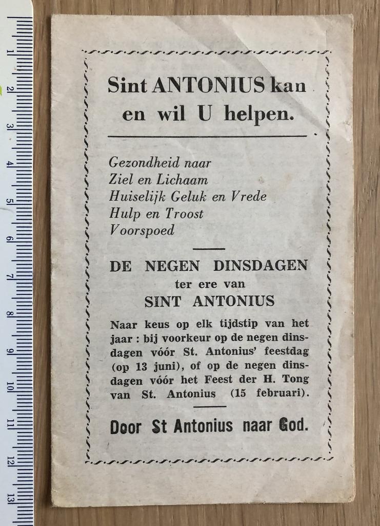 De Negen Dinsdagen ter ere van Sint Antonius, Verzamelen, Ophalen of Verzenden, Bidprentje