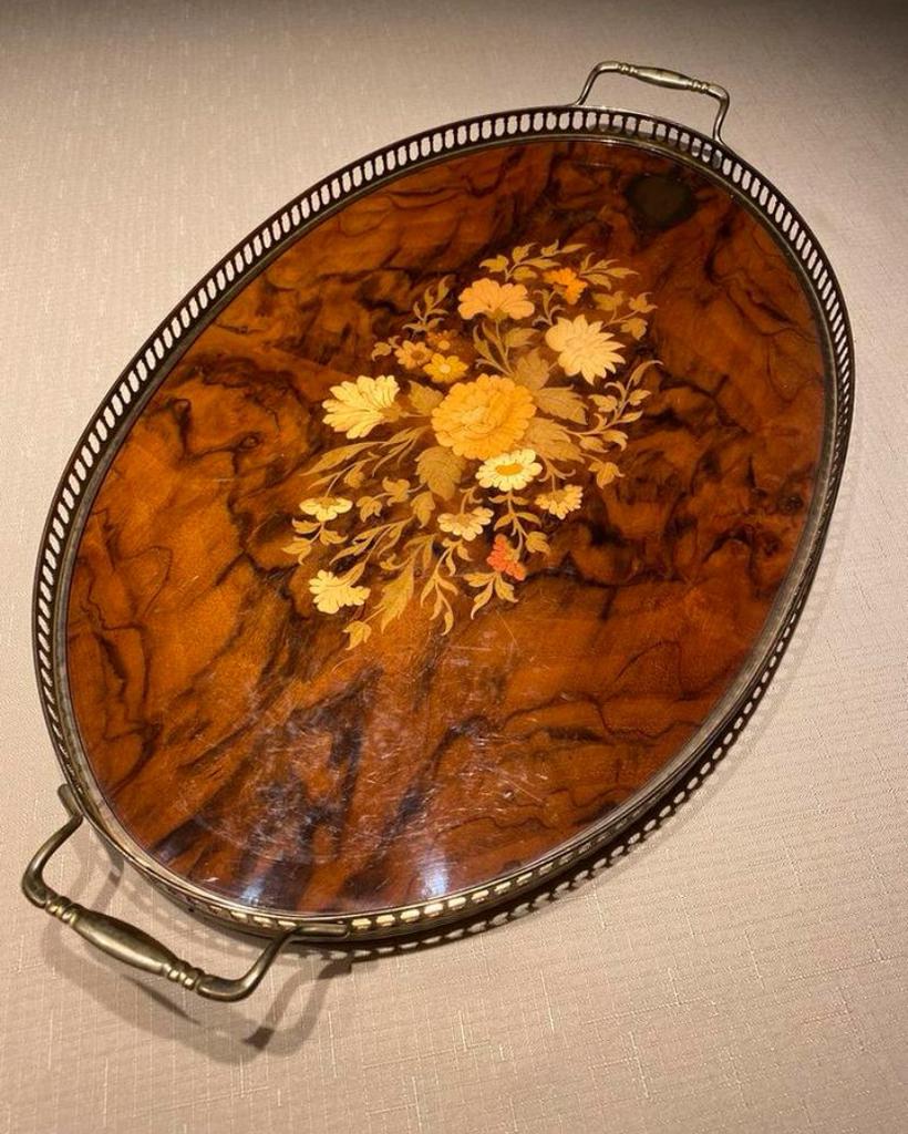 Vintage Marquetry Italiaans inleghout dienblad, Antiek en Kunst, Ophalen of Verzenden