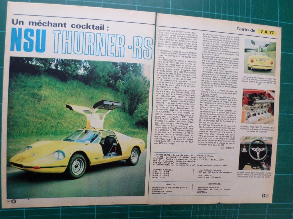 NSU Thurner-RS - article illustré - 1970, Verzamelen, Ophalen of Verzenden, Gebruikt, Overige typen