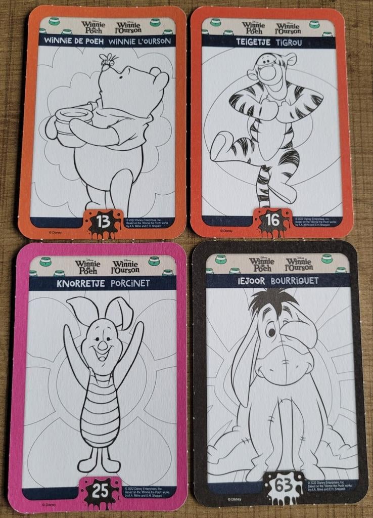 4 verzamelkaarten Disney Colour Magic: Winnie the Pooh, Ophalen of Verzenden, Winnie de Poeh of vrienden, Zo goed als nieuw, Plaatje of Poster