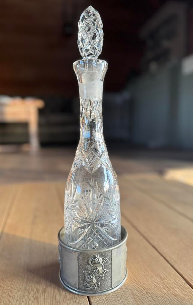 Karaf in kristal (loodkristal) met onderzetter, Antiek en Kunst, Ophalen