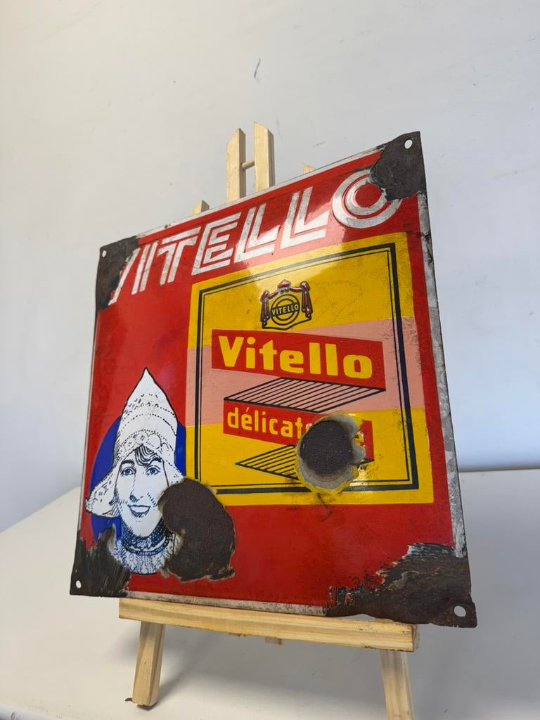 Panneau d'affichage en émail Vitello, Collections, Enlèvement ou Envoi, Utilisé, Panneau publicitaire