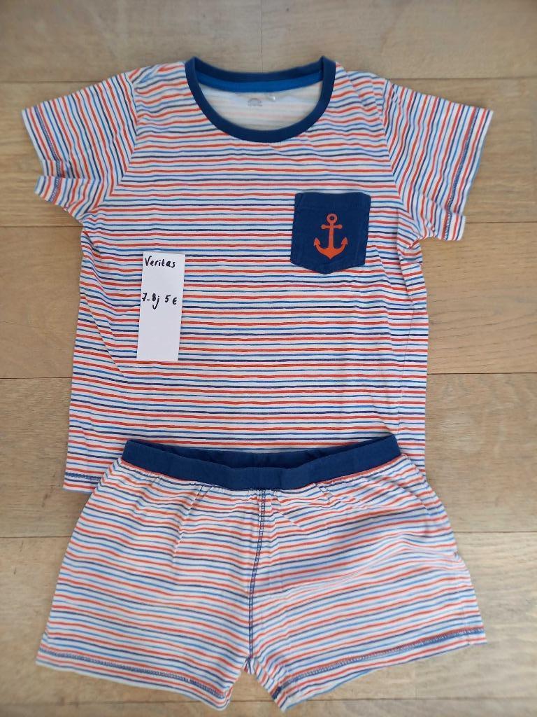 Zomer pyjama blauw oranje gestreept 7-8 jaar M122-128, Veritas, Nacht- of Onderkleding, Ophalen of Verzenden, Zo goed als nieuw