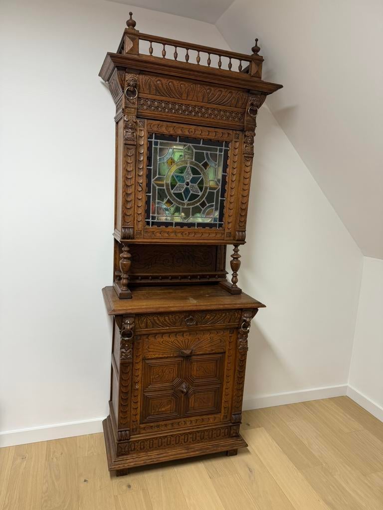 Mechelse kast met glas in lood, Antiek en Kunst, Antiek | Meubels | Kasten, Ophalen