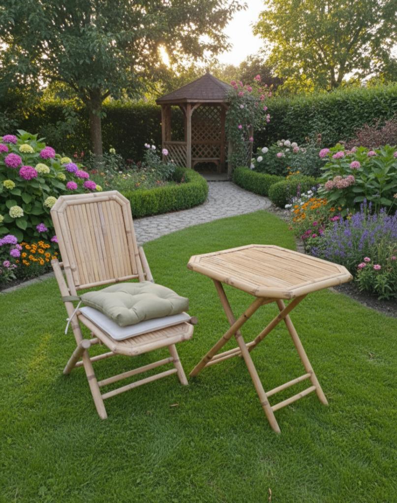 Bamboe tuinset (Stoel + Tafeltje), Ophalen, Gebruikt, Bank, Tuinset