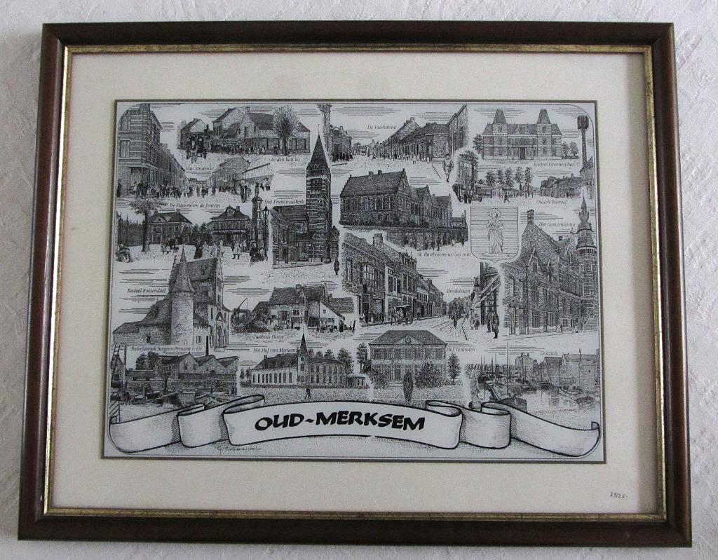 Glas gravure  Oud Merxem in beeld, Ophalen of Verzenden