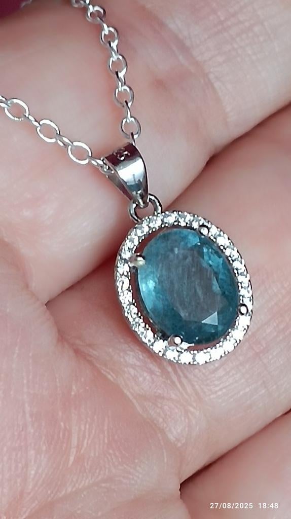 Sterling zilveren hanger met Afrikaanse aquamarijn, Blauw, Nieuw, Ophalen of Verzenden, Met edelsteen