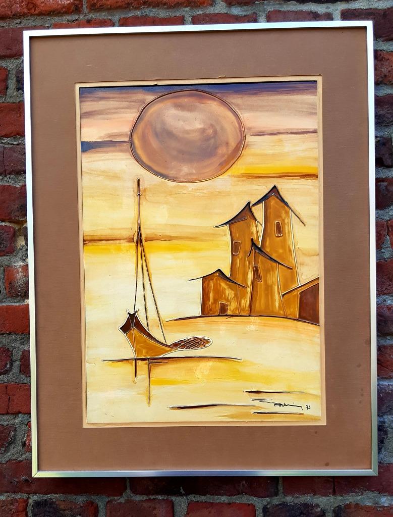 Schilderij van Paul Mathieu met email en vernis van 1979, Ophalen
