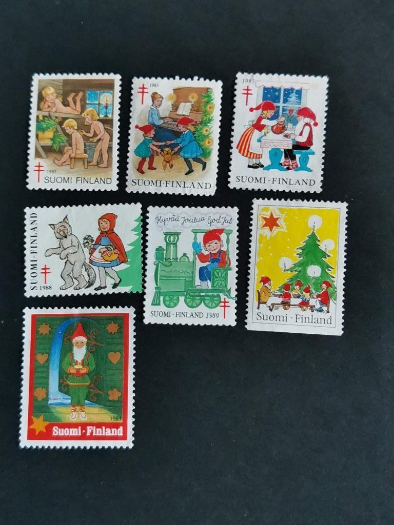 Finlande 1981-1991 - Jul Post - 7 timbres de clôture de Noël, Enlèvement ou Envoi, Finlande