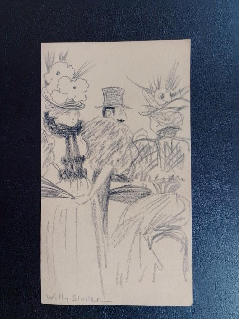 Willy Sluiter  1873 - 1949   Tekening Mondaine Dames Hoeden, Antiek en Kunst, Kunst | Tekeningen en Fotografie, Verzenden
