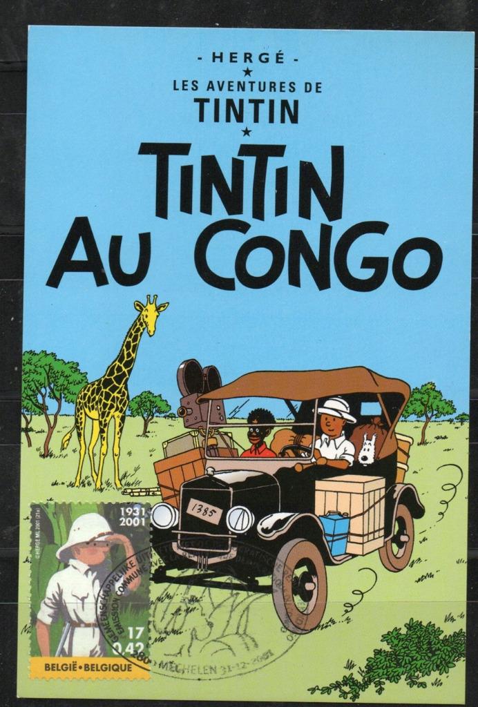 Année 2001 : Carte maximum 3048 - Tintin au Congo - Obli. Me, Timbres & Monnaies, Enlèvement