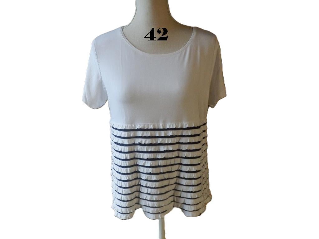 (183) -blouse femme t.42 noire - blanche - jacqueline riu -, Kleding | Dames, Wit, Maat 42/44 (L), Ophalen of Verzenden, Zo goed als nieuw