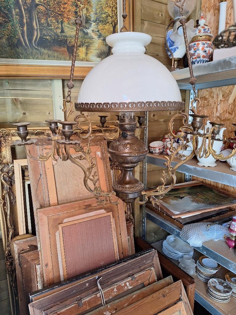 Prachtige antieke petroleum hanglamp – – Originele staat, Antiek en Kunst, Antiek | Verlichting, Ophalen of Verzenden