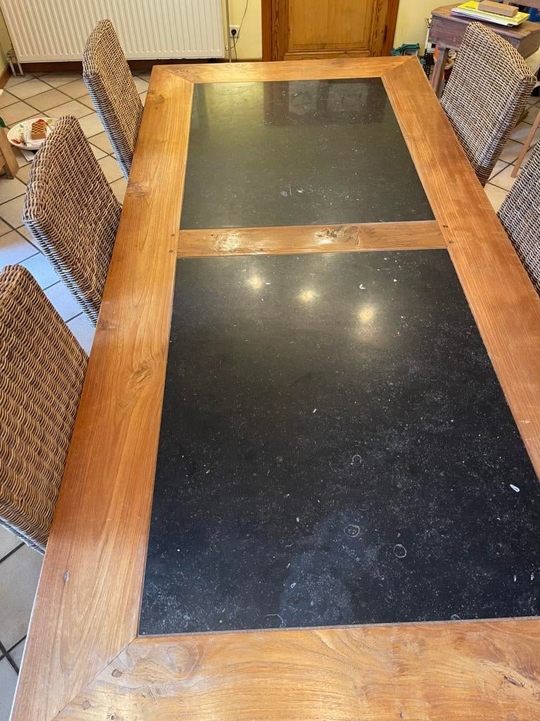Doit partir : Table bois/marbre avec 6 chaises, Maison & Meubles, Tables | Tables à manger, Enlèvement, Comme neuf