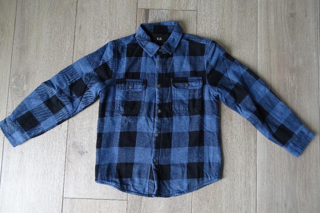Blauw/zwart geruit winterhemd C&A maat 122 / 128, Kinderen en Baby's, Kinderkleding | Maat 122, Gebruikt, C&A, Overhemd of Blouse