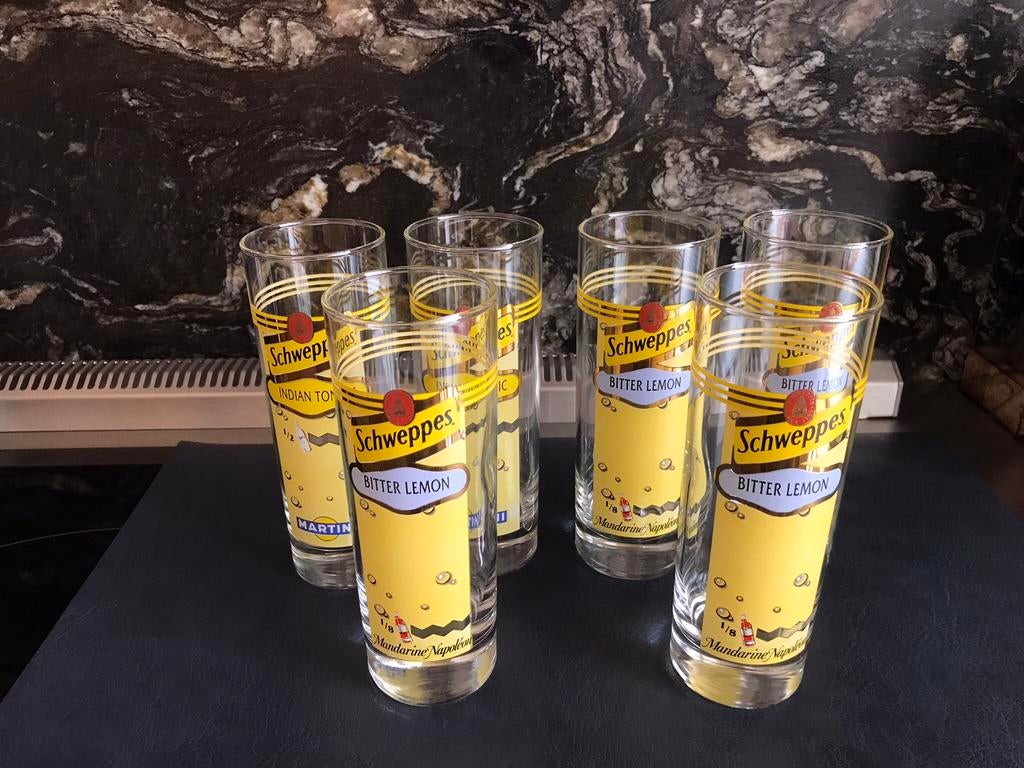6 Schweppes glazen, Verzamelen, Ophalen of Verzenden, Zo goed als nieuw