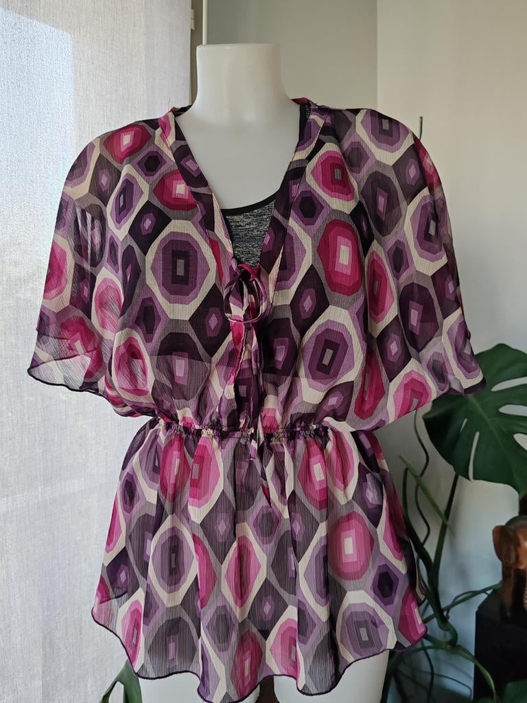 Blouse en voile transparent imprimé géométrique taille L, Enlèvement ou Envoi, Comme neuf