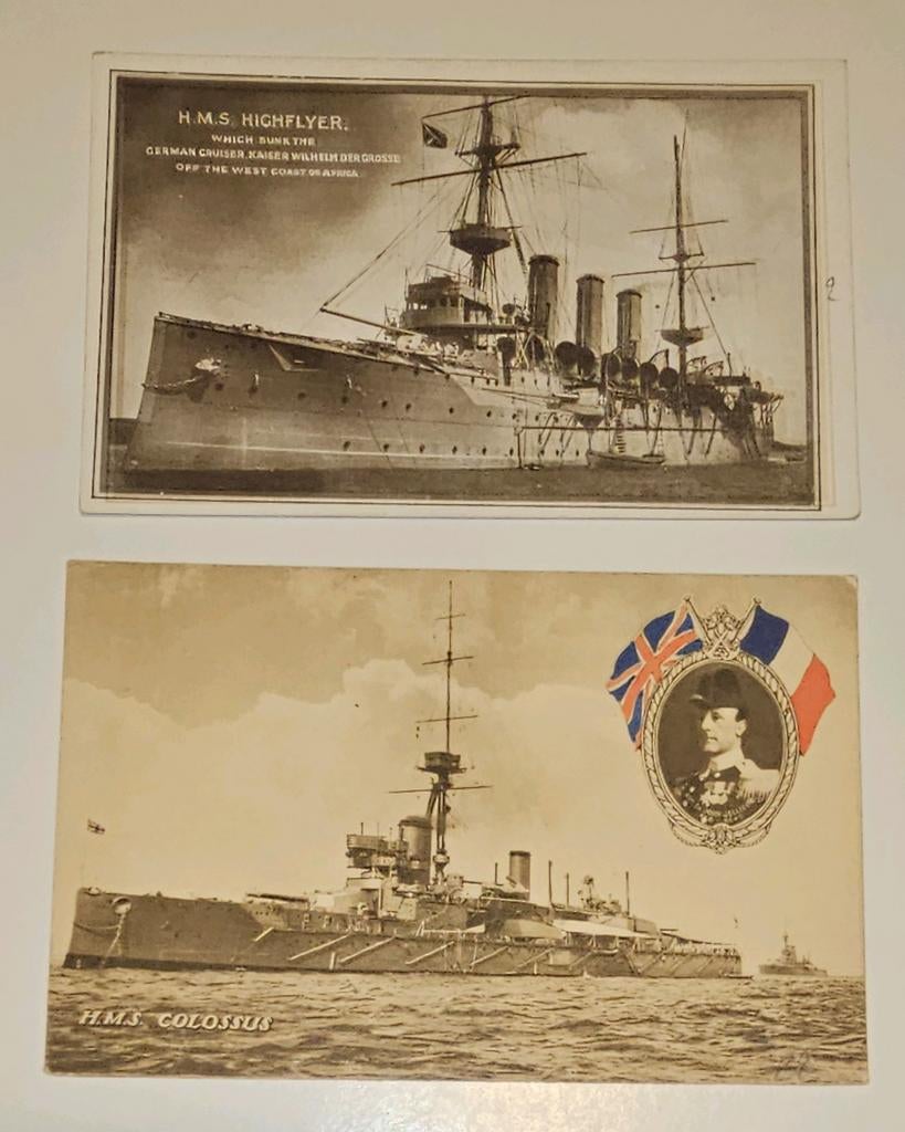 WO1 Britse Oorlogsschepen (HMS Highflyer & Colossus), Verzamelen, Militaria | Algemeen, Ophalen of Verzenden