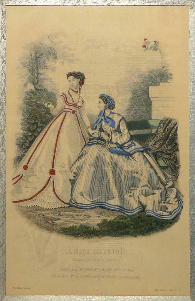 Prachtige oude prent "La mode illustrée" (1866), Ophalen of Verzenden