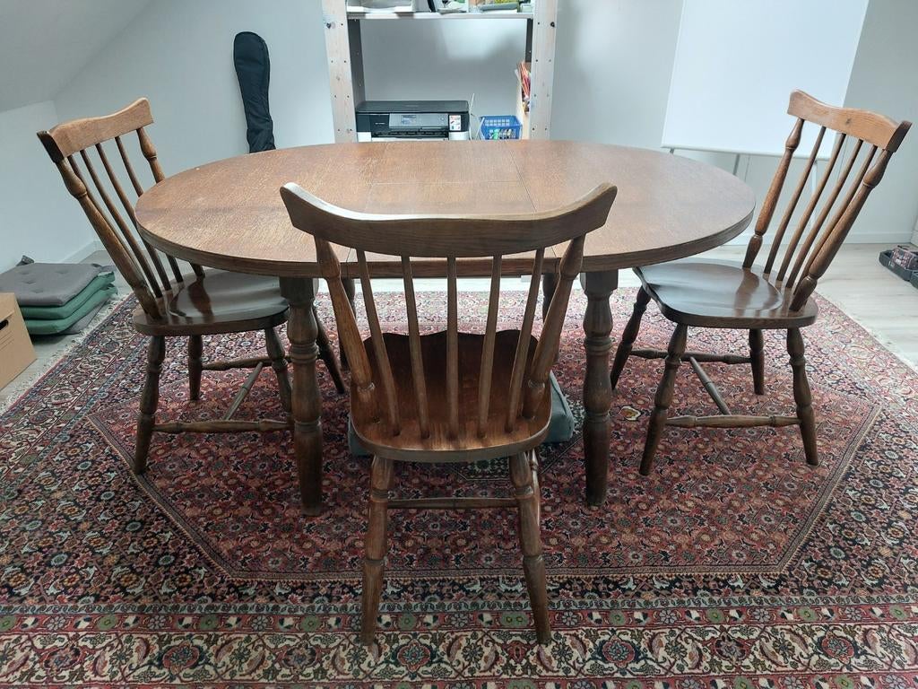 Echt eikenhout, stevige tafel en 4 stoelen, Enlèvement, Utilisé, Eiken, hout, klassiek, 4 à 6 chaises