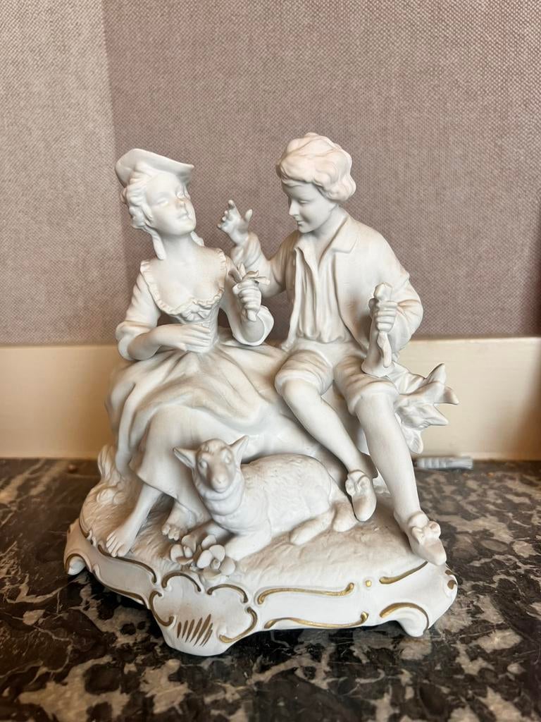UNTER WEISS BACH beeldje /koppel met schaap, Antiek en Kunst, Ophalen of Verzenden