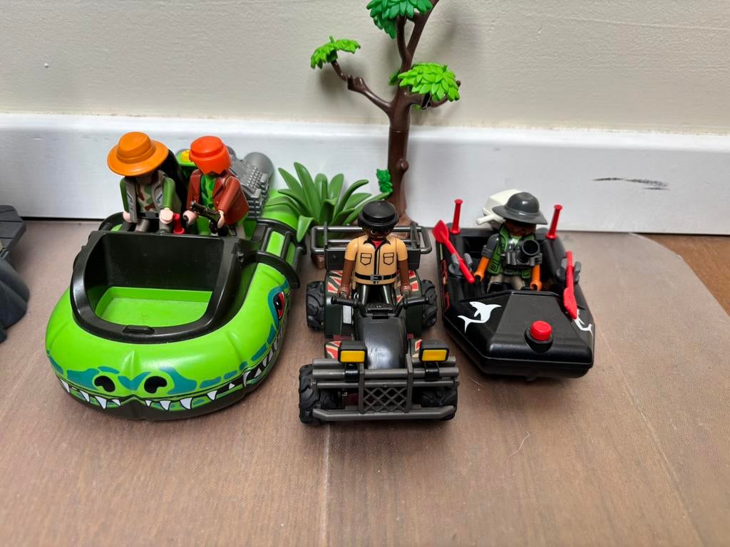 Playmobil lot safari moto quad 2 bateaux 4 personages, Enlèvement ou Envoi, Utilisé