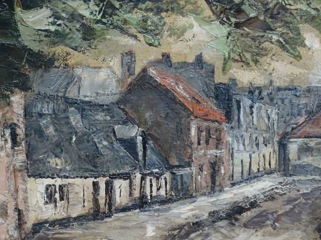 Antiek schilderij oud stadsgezicht in mooie houten lijst, Antiek en Kunst, Ophalen