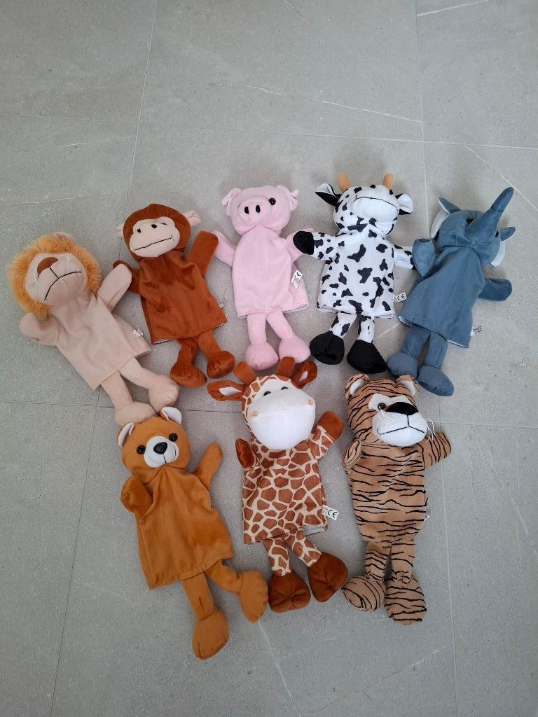 8 handpoppen:beer,leeuw,giraf,aap,varken,koe,tijger,olifant, Enlèvement, Comme neuf, Autres types