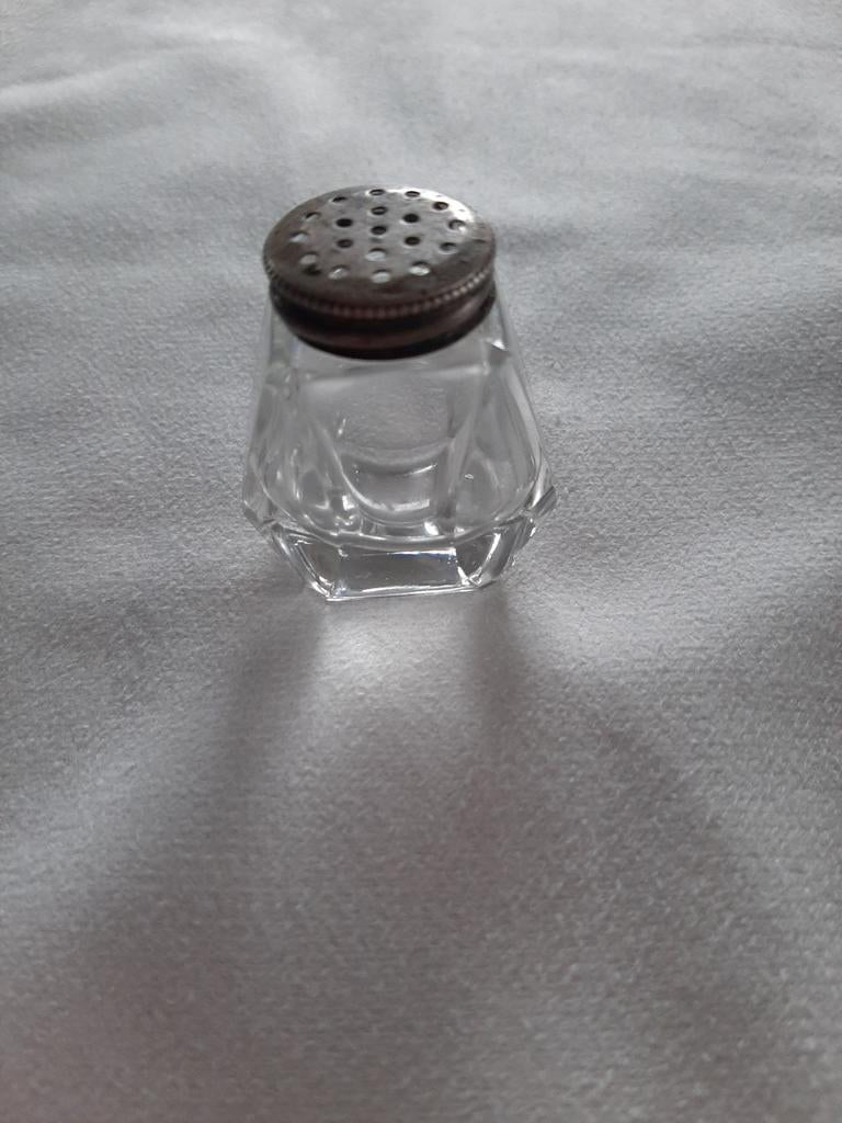 Vintage glazen zoutvat met metalen dop, Ophalen of Verzenden
