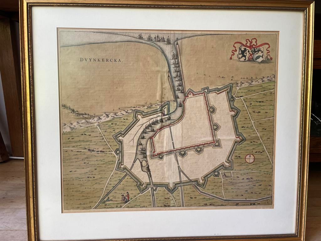 Antieke kaart (gravure) van Duinkerke (F) 1652 Sanderus, Enlèvement